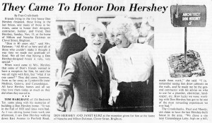 They Came to Honor Hershey-Brighton-Pittsford Post article, 11-21-84