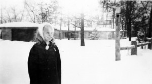 Daughter Jill in Snow Out Front Feb 58