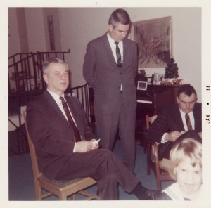 Don Hershey with sons, Bob and Ken Hershey and granddaughter Karen at Bob Hershey's home at 1807 Clark Road during a Hershey Christmas gathering in 1968.