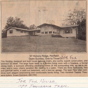 Clipping from Hershey's late 1970's notebooks announcing an open house at 57 Hickory Ridge